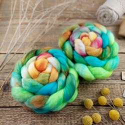 Turquoise / Ochre  - wool roving for hand spinning, blend of wool and tencel