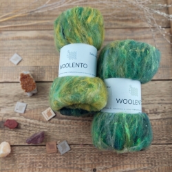 Art Batt No.11- merino wool with silk for spinning and felting, green, black