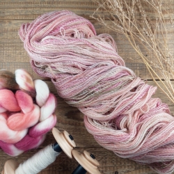 Hand spun merino wool silk yarn Woolento white pink