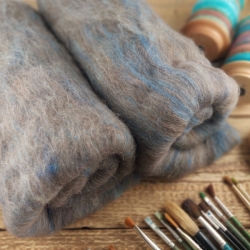 Brown / blue - mix wool art batt for spinning and felting, Woolento