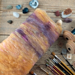 Art Batt No.9 - merino vlna s hodvábom na pradenie a plstenie, oranžová, fialová