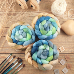 BLUE/ GREEN/ OCHRE hand dyed merino wool roving | Woolento