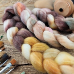 česanec Woolento na pradenie, ponožková zmes vlna a tencel, hnedá ružová zlatá