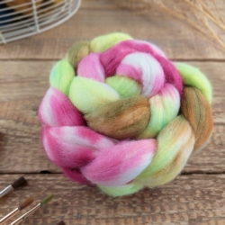 Woolento top roving merino and silk for spinning hand dyed white green raspberry