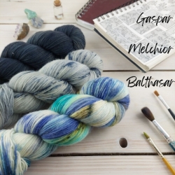 GASPAR, MELCHIOR AND BALTHASAR- fade set  hand dyed yarns knitting, fine merino Woolento