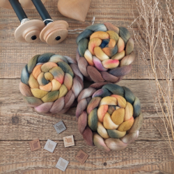 BROWN/ GREY/ MUSTARD hand dyed top roving | Woolento