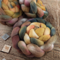 BROWN/ GREY/ MUSTARD hand dyed top roving | Woolento