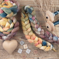 BROWN/GREY/MUSTARD, hand dyed top roving, merino or corriedale