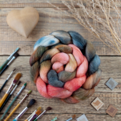 BROWN/ GREY/ SALMON hand dyed top roving | Woolento
