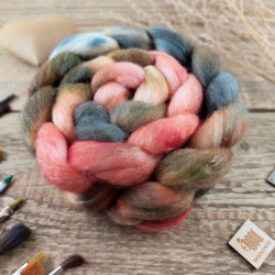 BROWN/ GREY/ SALMON hand dyed top roving | Woolento