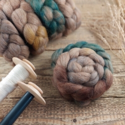 Brown, yellow, green - wool top roving for hand spinning, alpaca extra fine, hand dyed wool