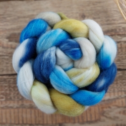 Woolento top roving merino and silk for spinning hand dyed blue white green