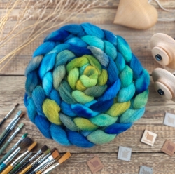 Blue /Green - woolento roving for spinning, Slovak merino, hand dyed