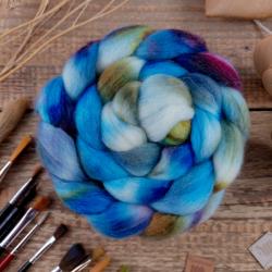 MODRÁ/ ZELENÁ/ BORDÓ farbený česanec merino fine | Woolento