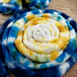 Merino extra fine wool for spinning Woolento top roving hand dyed blue yellow white