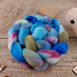 Blue Green Burgundy  hand dyed wool roving for hand spinning blend of wool and tencel lyocell 
