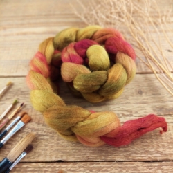 Woolento top roving merino and silk for spinning hand dyed olive wine