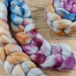 Šedá modrá bordová česanec vlny merino s kid mohérom ručne farbené Woolento 