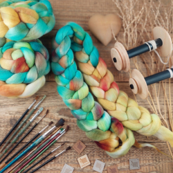 TURQUOISE/ OCHRE hand dyed wool roving | Woolento