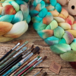 TURQUOISE/ OCHRE hand dyed wool roving | Woolento