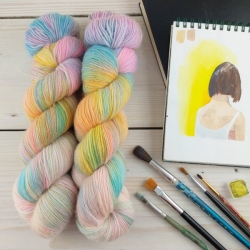 UMA hand dyed knitting yarn fine merino fingering Woolento rainbow