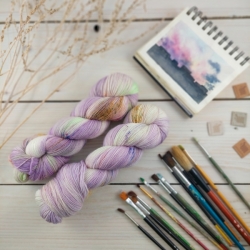 ručne farbená ponožková pletacia priadza  Woolento violetta pastel