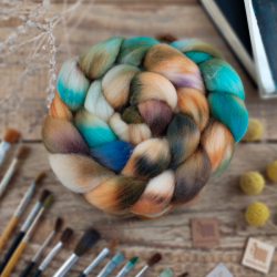 OCHRE/ BROWN/ TURQUIOISE hand dyed top roving | Woolento
