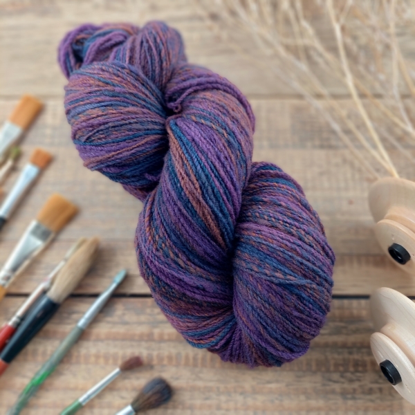Hand Spun Wool Yarn local slovakian merino, Woolento purple blue