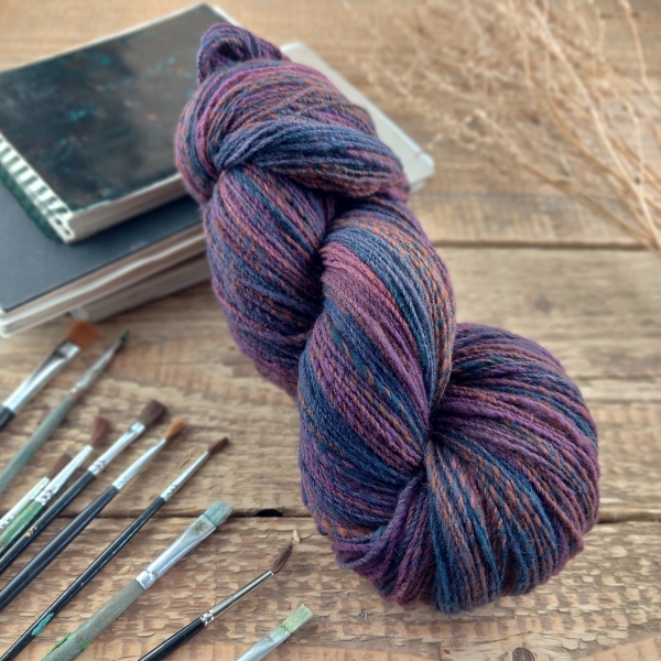 Hand Spun Wool Yarn local slovakian merino, Woolento purple blue