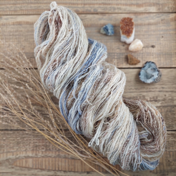 Hand spun dyed wool yarn local slovak merino knitting yarn Woolento white blue