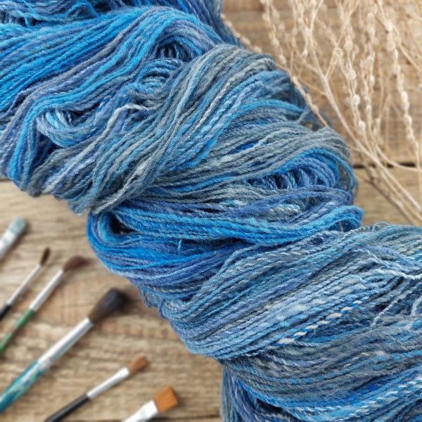 Hand Spun Wool  local slovak merino knitting yarn Woolento blue