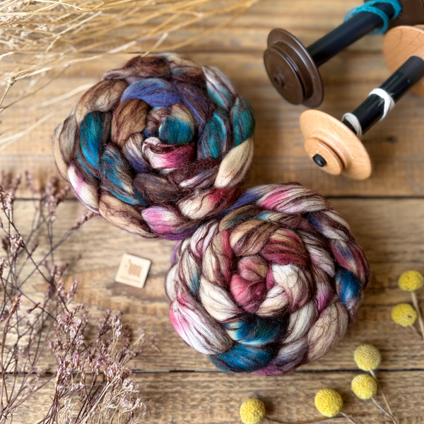 BEIGE MIX fibre roving merino with flax (linen)| Woolento