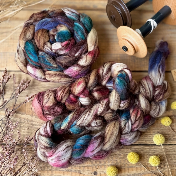BEIGE MIX fibre roving merino with flax (linen)| Woolento