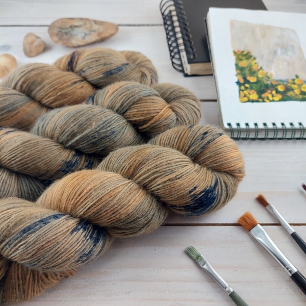 CHRIS  hand dyed knitting yarn, fine merino wool fingering Woolento brown