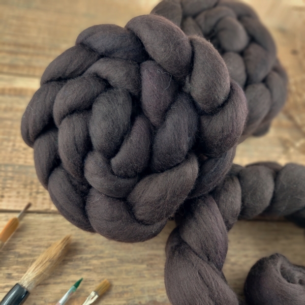 Merino extra fine wool for spinning Woolento top roving hand dyed chocolate