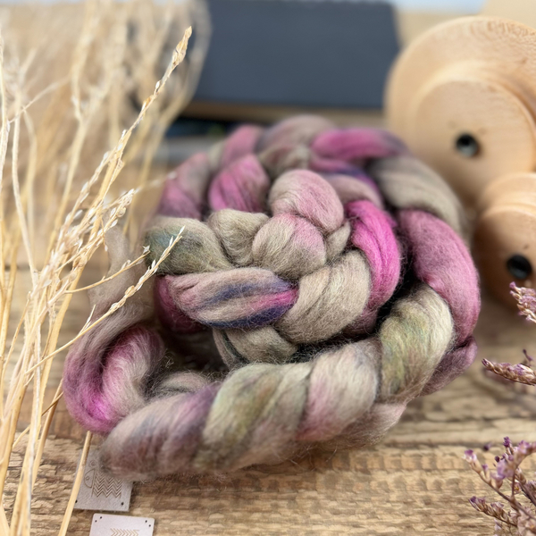 Česanec merino a kid mohér HNEDÁ/ STARORUŽOVÁ | Woolento - kopie