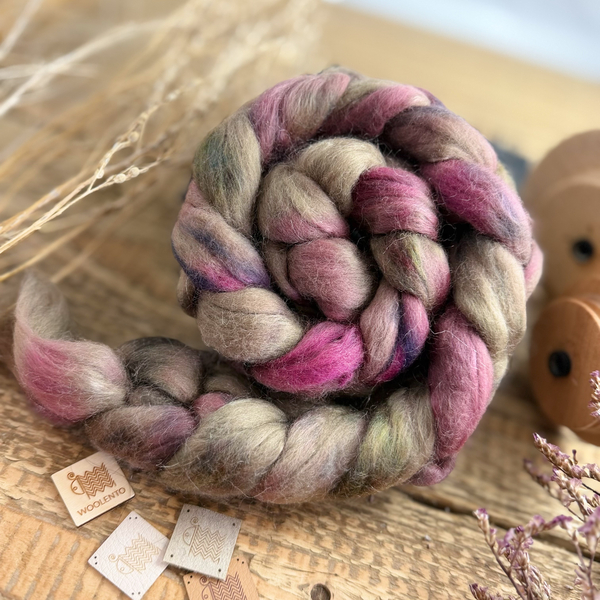 Česanec merino a kid mohér HNEDÁ/ STARORUŽOVÁ | Woolento - kopie