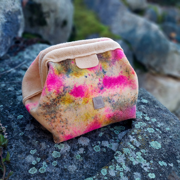 Wool Felt Knitting Project Bag - M , beige-pink