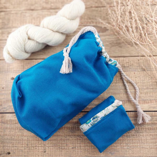 Small blue knitting project bag