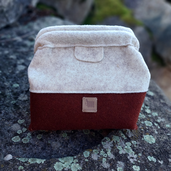 Wool Felt Knitting Project Bag - M , brown  - light grey