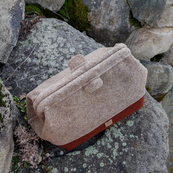 Wool Felt Knitting Project Bag - XL , brown-pink - kopie