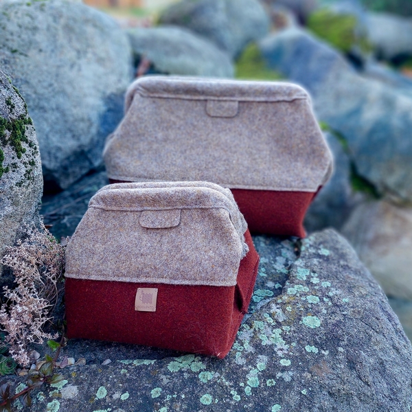 Wool Felt Knitting Project Bag - M , brown 
