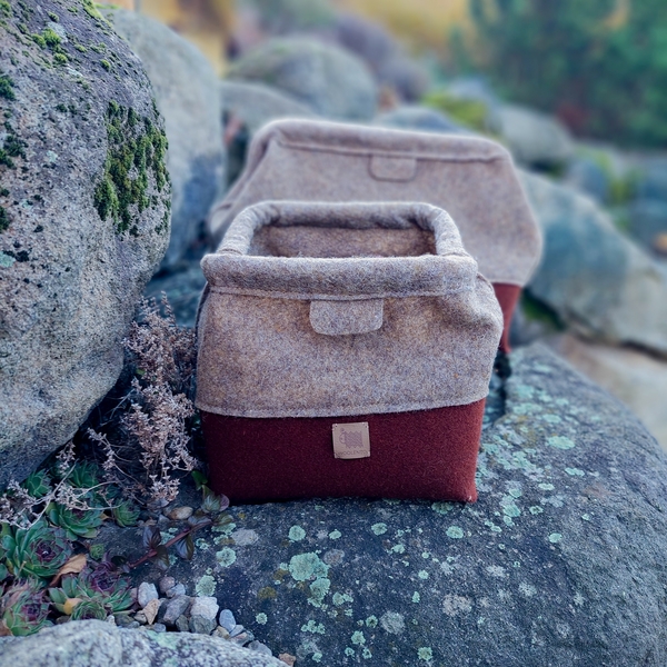 Wool Felt Knitting Project Bag - M , brown 