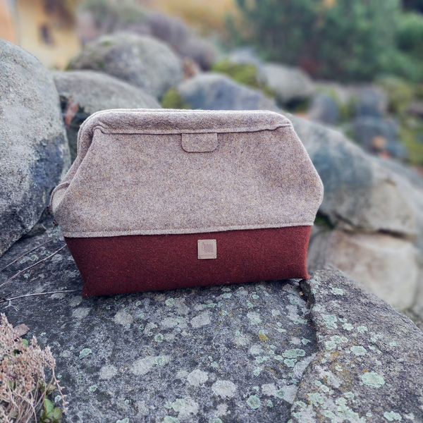 Wool Felt Knitting Project Bag - XL , brown-pink - kopie