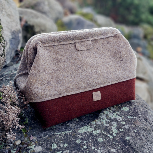Wool Felt Knitting Project Bag - XL , brown-pink - kopie